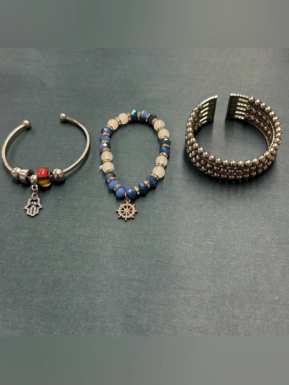 Bracelet Bundle Hamsa Charm Ships Wheel Charm Beaded Cuff B11